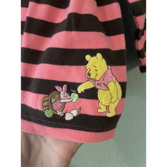 Winnie the Pooh 6-9 month girls shirt Striped Pink Brown Pool Piglet Tunic - Picture 2 of 4